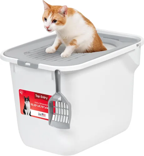 Miniatura 13 de IRIS USA - 2 Pack Caja de arena para gatos grande de tapa abierta con lados altos, escudo antidesperdicio y pala, color negro, para gatos
