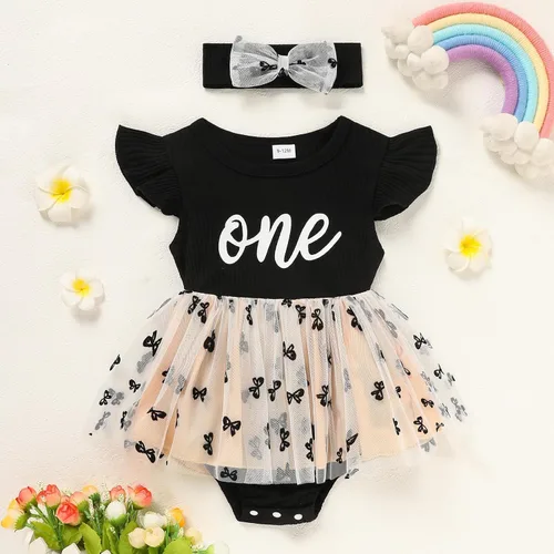 Miniatura 7 de GRNSHTS Traje de bebé niña 1er cumpleaños traje acanalado tul mameluco princesa pastel Smash sesión de fotos ropa + diadema