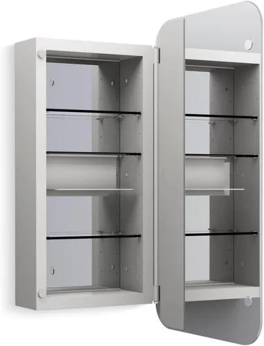 Miniatura 28 de Kohler 35573-BNL Verdera® - Espejo de gabinete de medicina enmarcado, diseño cápsula, interior espejado, gabinete de baño, estantes de vidrio