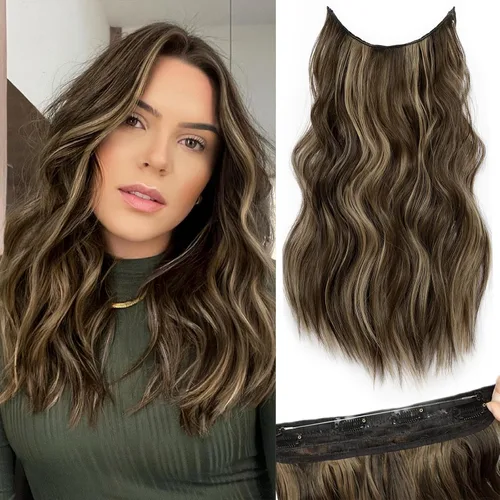 Miniatura 97 de KooKaStyle - Extensiones de cabello con hilo invisible, diadema transparente, ajustables, 4 clips fijadores, cabello largo y ondulado de 12