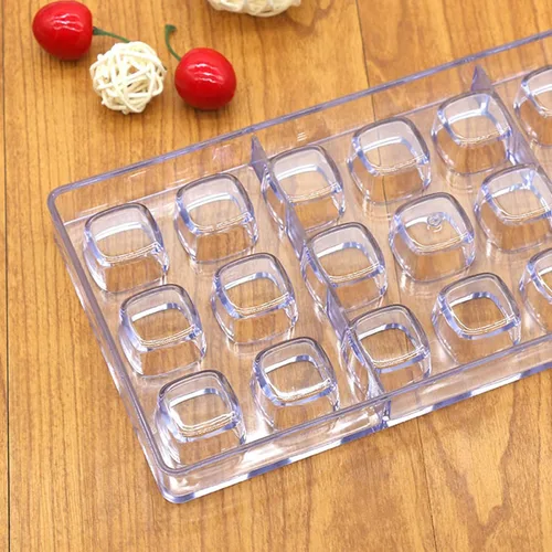 Miniatura 2 de HAPYLY - Molde de policarbonato para hacer chocolate con 24 cuadrículas, forma de cubo, transparente