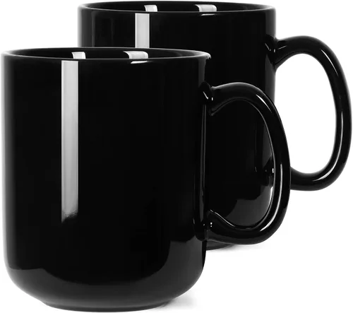 M016 - Taza de café grande de 20 onzas, taza de té grande de cerámica con asa para papá y hombre, juego de 2, color negro
