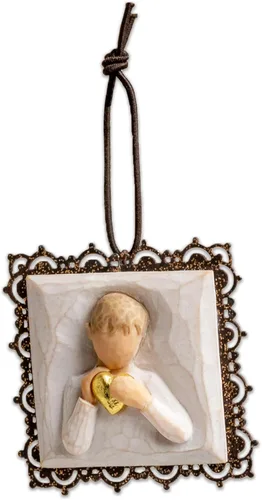 Miniatura 5 de Willow Tree - Adorno colgante de corazón dorado con borde de metal, figura esculpida y pintada a mano en relieve