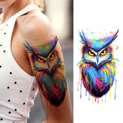 Miniatura 7 de Tatuajes temporales de acuarela de hermosos animales realistas para adultos, tatuajes estéticos de manga media brazo para mujeres y niñas, tatuajes