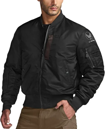 Miniatura 16 de CQR Chaqueta bomber casual para hombre, cortavientos con cremallera para exteriores de otoño/invierno, chaqueta de vuelo MA-1 acolchada resistente