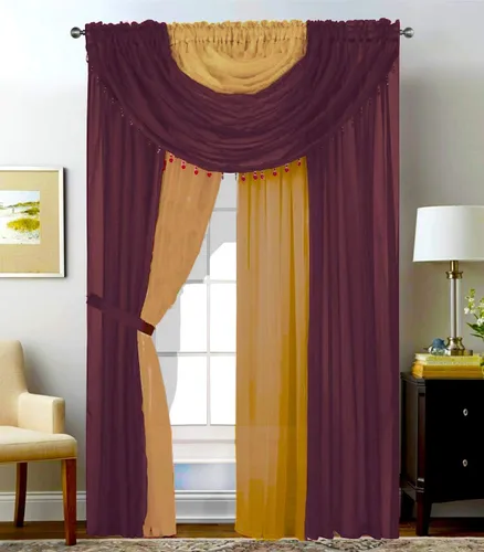 Miniatura 9 de Sapphire Home Cortinas traslúcidas – Juego de 4 paneles de dos tonos con cenefa y alzapaños, 55 x 63 pulgadas, cortina ligera filtrante de luz