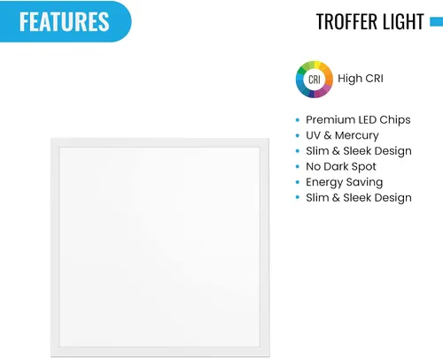 Miniatura 3 de LEDMyplace - Lámpara de techo LED de pantalla plana de 2 x 2 pulgadas, para oficina, tienda, almacén, 40 W, 5000 lúmenes, 6500 K luz diurna