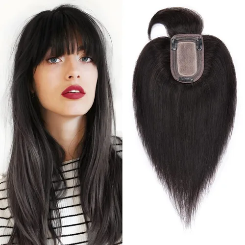 Miniatura 11 de SEGO Topes de cabello para mujeres de cabello humano real con cabello delgado, topes de cabello con clip frontal de 150% de densidad con base