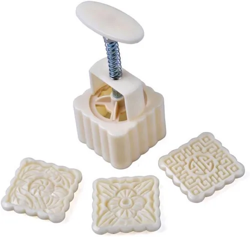 Miniatura 3 de VOVOV Molde para pastel de luna a presión de mano con 12 piezas de patrón de modo para 4