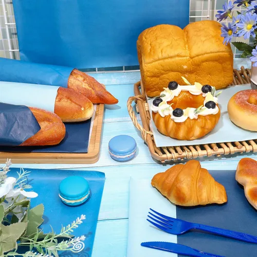 Miniatura 4 de Whaline 240 hojas de papel encerado azul polvoriento, papel de delicatessen azul sólido, 3 colores, envoltura de sándwich, cesta de pañuelos