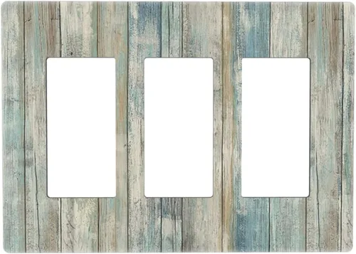 Miniatura 178 de Placa de pared dúplex de receptáculo de dispositivo de 1 gang de madera envejecida blanca gris con veta de tablón, cubierta de enchufe eléctrico
