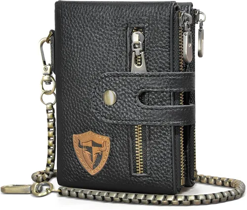Handadsume Genuino caballo loco cuero viaje regalo moneda bolsillo tarjeta caso largo organizador cadena Rfid monedero con broche para hombres
