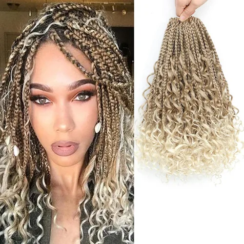 Miniatura 29 de Flagship 9 Paquetes Goddess Box Braids Cabello de Ganchillo para Mujeres Negras - 10 Pulgadas Pre-enrollado con Puntas Rizadas, Estilo Bohemio