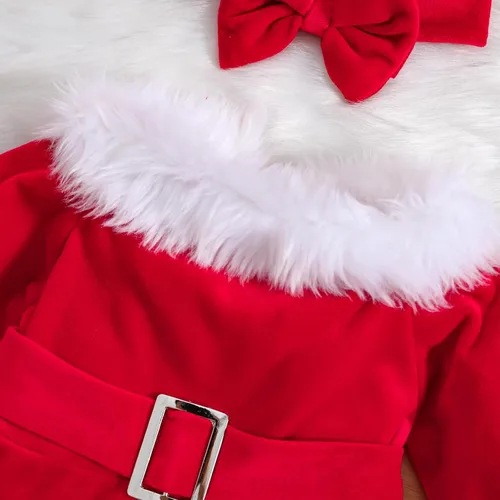Miniatura 12 de WASAIGOOD Mameluco de Navidad para bebé niña, vestido de manga larga con ribete de piel, traje de terciopelo para Navidad, enterizo de invierno