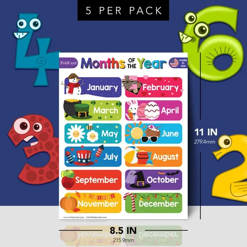 Miniatura 2 de 12 carteles educativos de los meses del año para niños de preescolar hasta 1er grado – Carteles de ayuda visual/aprendizaje coloridos