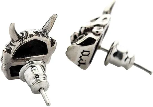 Miniatura 3 de Pendientes de plata de ley con ojos rojos japoneses de diablo calavera Oni máscara