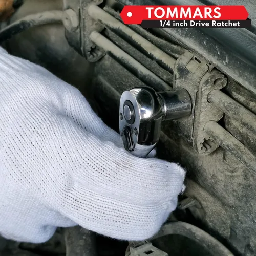 Miniatura 9 de TOMMARS Trinquete Corto de 1/4 Pulgada, Trinquete Mini de Liberación Rápida de Cabeza 72 Dientes, Regalo para Hombres, Herramientas Manuales