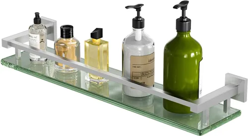 Miniatura 15 de Alise Estantes de baño, estante de vidrio dorado para baño, estantes flotantes modernos, 20 pulgadas Dorado y Negro