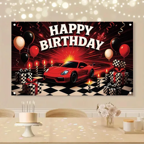 Miniatura 5 de Telón de fondo de auto de carreras con texto en inglés «Happy Birthday» de 71 x 43 pulgadas, para niños, decoración de fiesta de cumpleaños