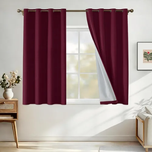 Miniatura 42 de Cortinas de lino 100% opacas para dormitorio, cortinas opacas de 45 pulgadas de largo, cortinas de oscurecimiento de habitación para sala de estar