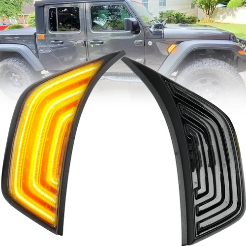 Miniatura 10 de Luces direccionales LED de marcador lateral para J'eep Wrangler 2018-2023, J'eep Gladiator 2020-2023, lente transparente, guardabarros delanteros