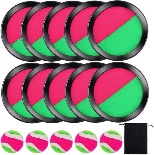 Cooraby Juego de 5 juegos de palas para lanzar y atrapar pelotas, adecuado para deportes, playa y fiesta con bolsa de almacenamiento, 10 paletas y 5