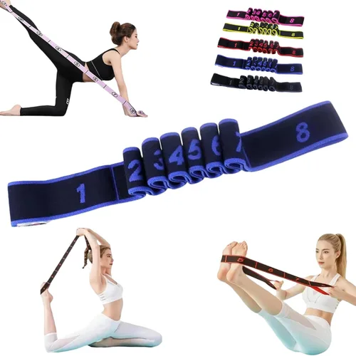 Banda de resistencia de fitness para estiramiento y yoga, ejercicio de tirador de moda, banda de resistencia numerada con asas para brazos, 8 bucles