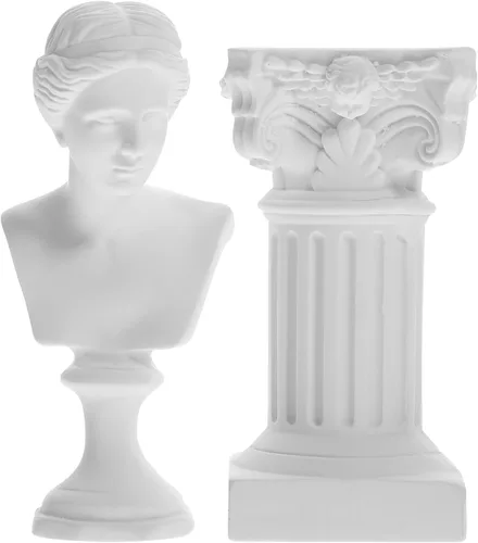 Miniatura 11 de HOMSFOU Estatua griega de David, escultura de resina de mitología, pilares romanos blancos, columnas griegas, figura de artista de cabeza de David