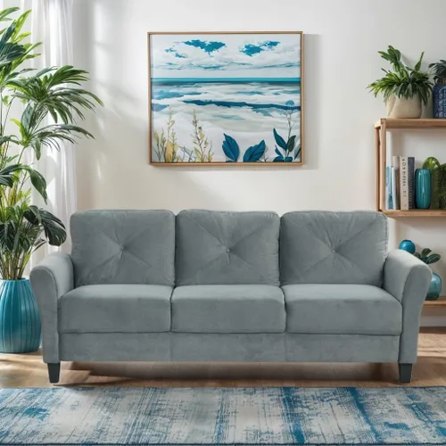 Miniatura 8 de Harper & Bright Designs Sofá individual tapizado de terciopelo con respaldo copetudo con botones, sillón moderno para sala de estar, color negro