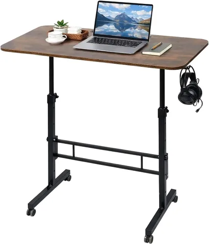Escritorio de pie ajustable con ruedas, escritorio portátil con ruedas, mesa pequeña para computadora portátil para oficina en casa, estación de