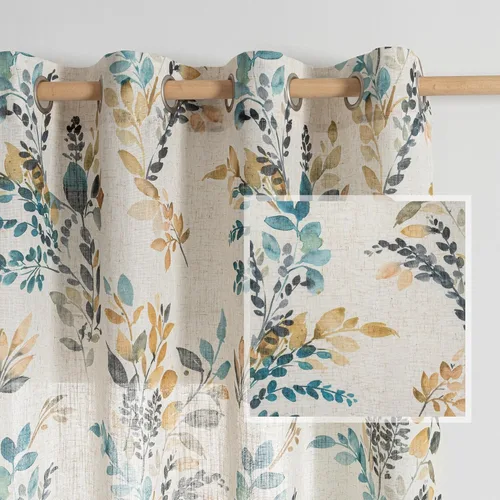 Miniatura 26 de MYSKY HOME - Cortinas de lino florales 100% blackout, de 95 pulgadas de largo, 2 paneles para sala de estar y dormitorio, doble capa