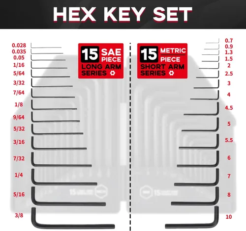 Miniatura 2 de Reniteco Juego de 30 llaves hexagonales Allen con cabeza hexagonal, juego de herramientas organizador de aleación de acero en forma de L, negro