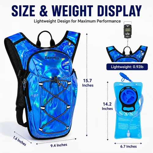 Miniatura 2 de Mochila de hidratación reflectante, paquete de hidratación, mochila de agua con vejiga de hidratación de 2 litros, esencial para festivales, paquete