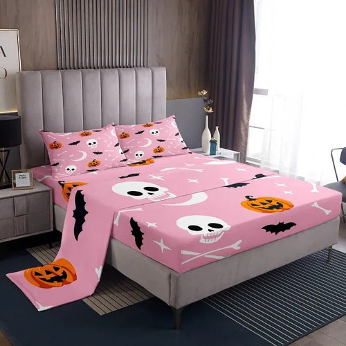 Miniatura 9 de Erosebridal Juego de sábanas de Halloween con diseño de fantasmas de dibujos animados, decoraciones de calabaza de Halloween, juego de sábanas