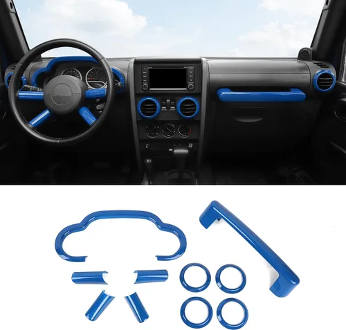 Jimen Compatible con Jeep Wrangler JK & Unlimited 2007-2010, 10 piezas Panel de Moldura del Tablero de Consola Central y Rejilla de Aire