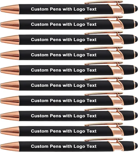 Bolígrafos grabados personalizados a granel, personalizados con nombre/logotipo, tinta negra o azul, escritura suave para oficina, negocios, Negro