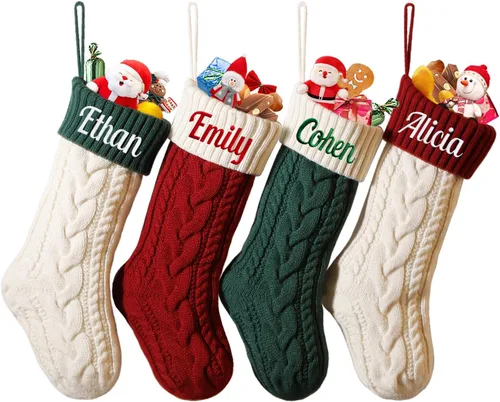 Miniatura 16 de Calcetín de Navidad Personalizado Grande Tejido Personalizado Bordado con Nombre Calcetín de Navidad para Familia Niños Mascotas Decoración