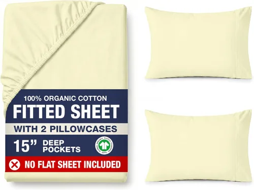 Miniatura 23 de LANE LINEN Juego de 2 piezas con sábana bajera 100% algodón orgánico tamaño individual y 1 funda de almohada, tejido de percal ligero, ultra suave