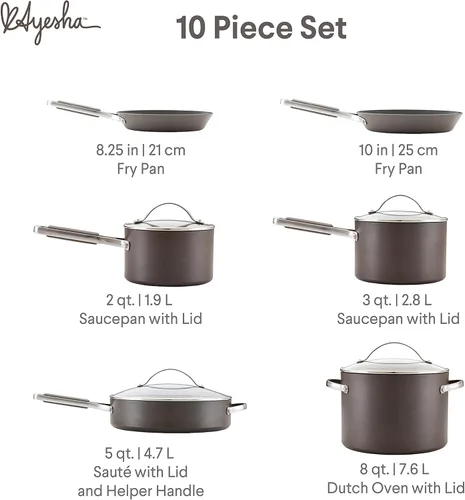 Miniatura 2 de Ayesha Curry Kitchenware - Juego de ollas y sartenes antiadherentes anodizados profesionales, 10 piezas, color carbón