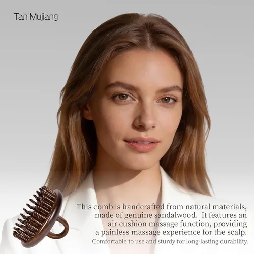 Miniatura 8 de TAN MUJIANG Peine de madera hecho a mano, diseño de anillo, masaje del cuero cabelludo, cuidado nutritivo del cabello 3.35 × 1.69 pulgadas
