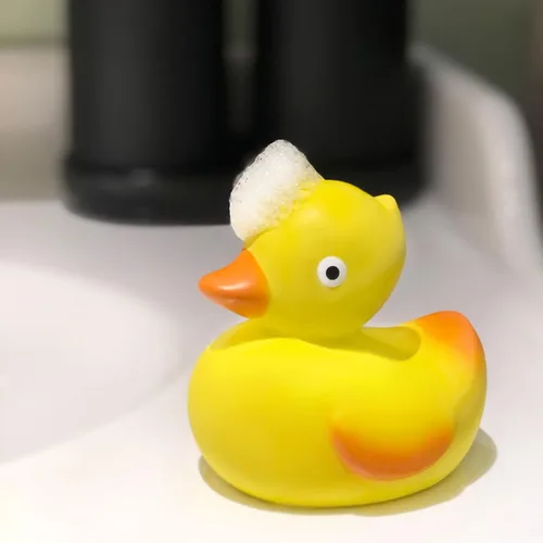 Miniatura 4 de CaaOcho Juguete de baño de goma natural pura – Juguete de goma para bebé de lirio el pato – Juguetes de baño sin agujeros, juguetes de baño sin BPA