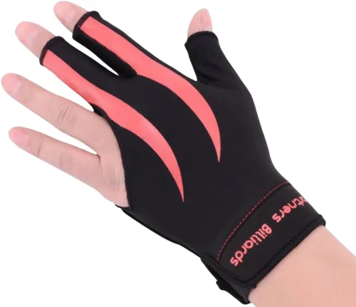 Miniatura 3 de Fancyes Guante de billar para taco de piscina con 3 dedos para mano izquierda, con almohadilla antideslizante, agradable a la piel, elástico, Rosa