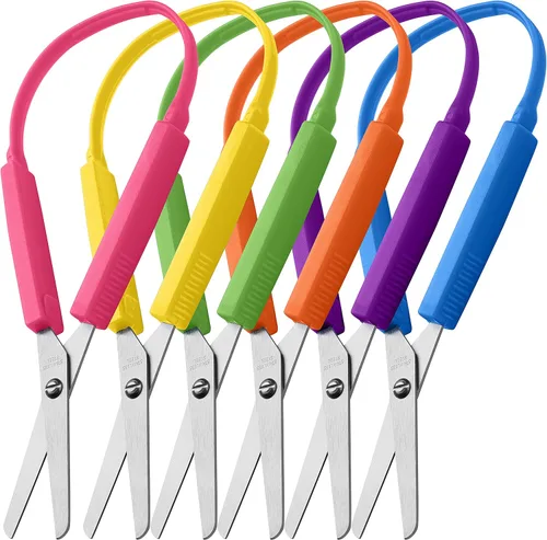 Miniatura 9 de Special Supplies Tijeras de bucle para adolescentes y adultos de 8 pulgadas (paquete de 6) con bucles coloridos, diseño adaptativo, soporte derecho