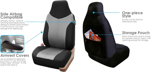 Miniatura 4 de FH Group FH-FB101115 - Funda de asiento de coche con respaldo alto de tela de sarga gris y negra