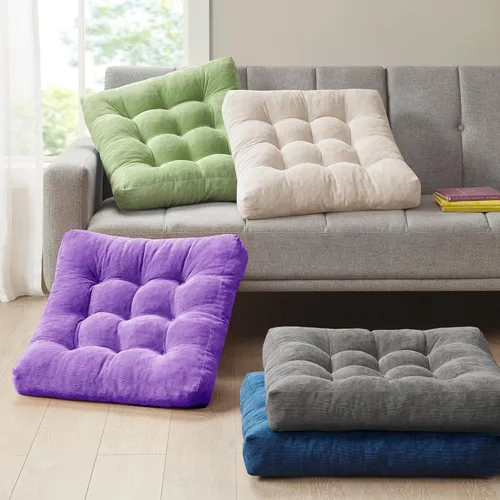 Miniatura 116 de Juego de 2 almohadas de suelo de meditación, almohadas cuadradas grandes para adultos, cojín de pana copetuda para sala de estar de tatami, gris, 22