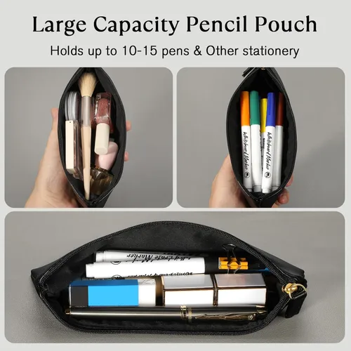 Miniatura 4 de Estuche para lápices MROCO Bolso negro para lápices Estuche de cuero PU para bolígrafos Pequeña bolsa con cremallera para lápices, bolígrafos