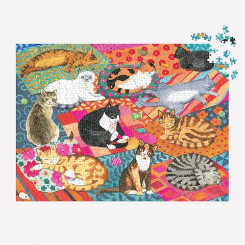 Miniatura 5 de Galison Gatos Descansando – Rompecabezas de 1000 Piezas Con Hermosas Obras de Arte de Diversos Amigos Felinos Descansando en Coloridas Colchas
