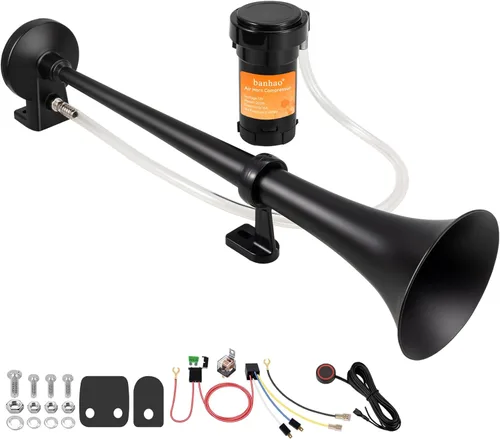 Miniatura 19 de Bocina de tren para camión de 150 db 12 V, bocina de aire doble súper ruidosa con compresor, adecuada para cualquier vehículo de 12 V, tren, coche
