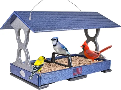 Miniatura 9 de JCs Wildlife Comedero Grande para Pájaros Verde y Marrón de Paso Libre con Bandeja Extraíble para Semillas con Orificios de Drenaje - Capacidad