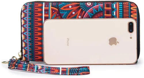 Miniatura 194 de Cartera de mano para mujer, estilo bohemio, con RFID, elegante, espaciosa con correa para viajes, capacidad para tarjetas, teléfono, dinero